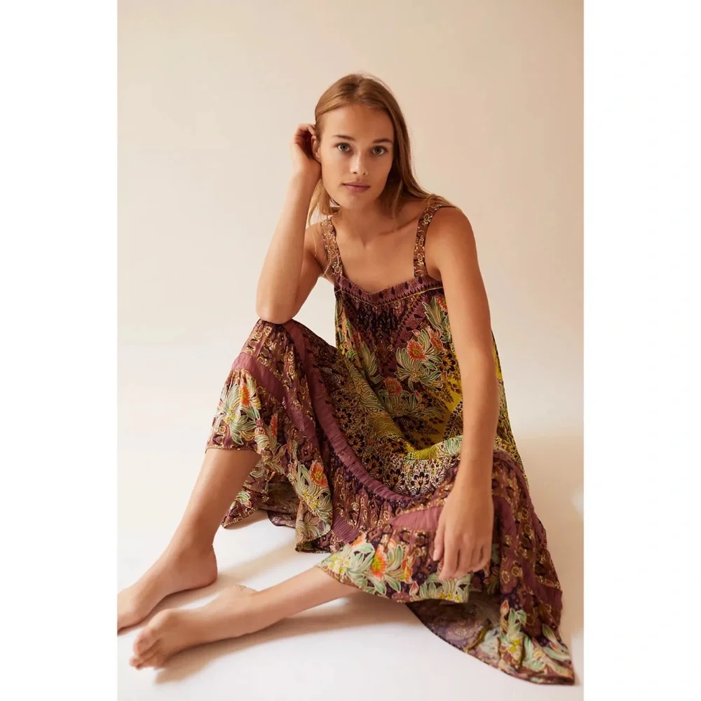 Anthropologie Floral Maxi Dress - Yellow and Purple - Picture 4 of 11
